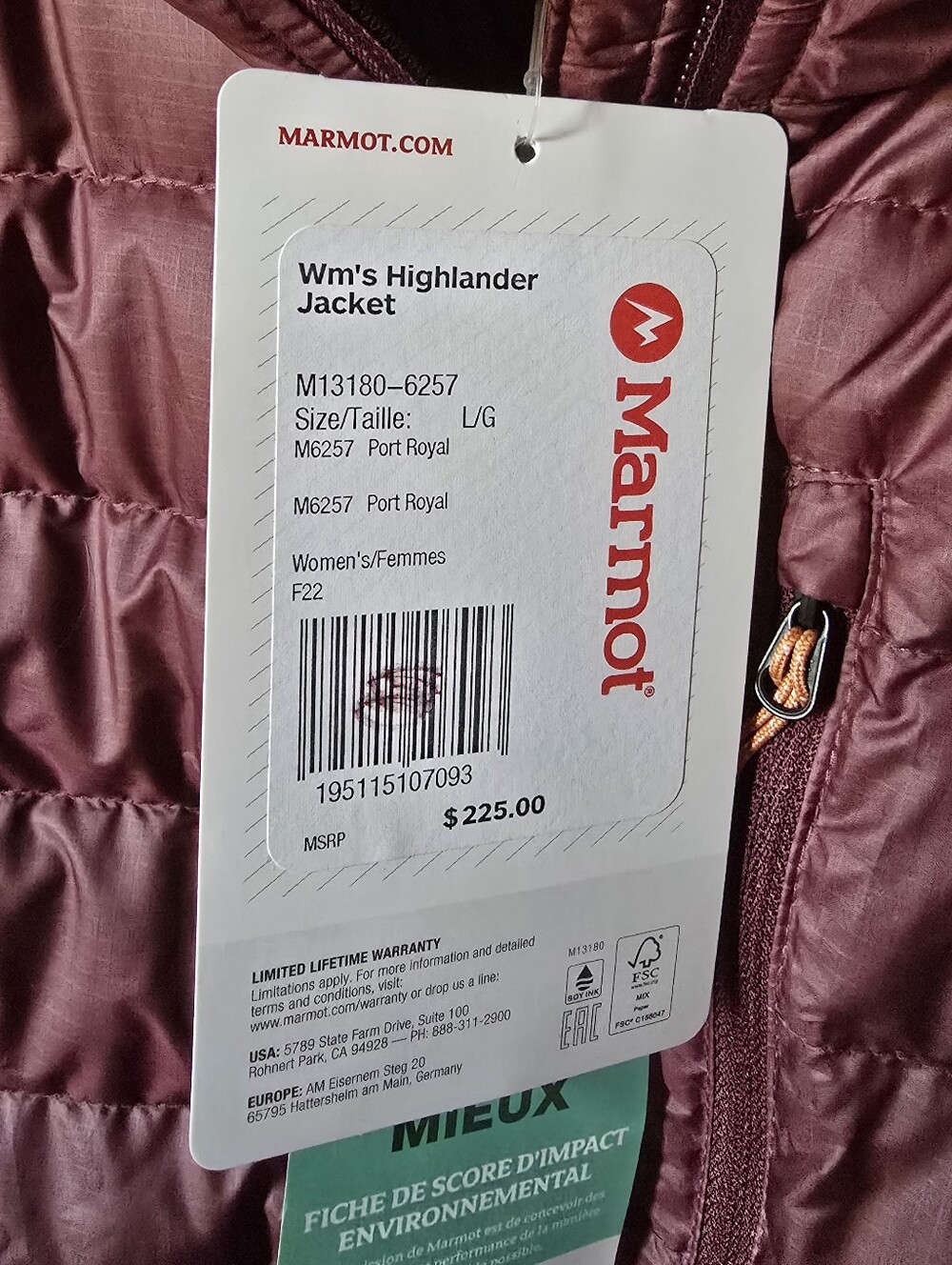 Womens M Marmot Lightweight Packable Down Jacket - Burgundy - Picture 2 of 5